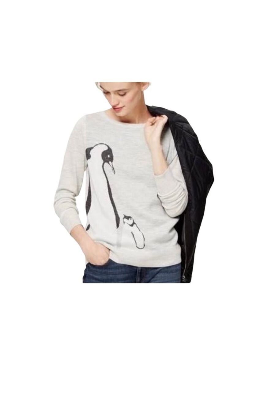 Penguins! Momma and Baby Grey LOFT Sweater. S. too cute